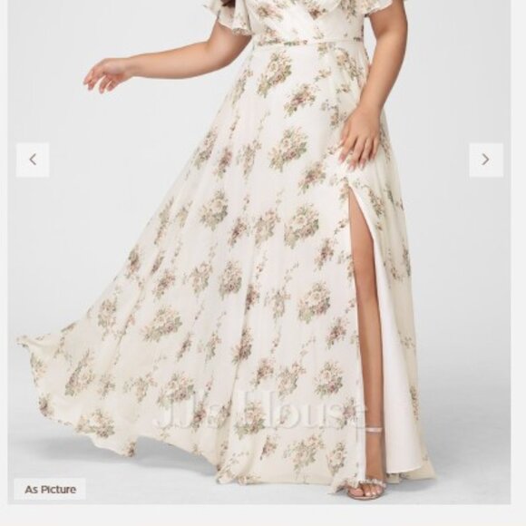 NWT JJ's House Cream Floral A-Line V-Neck Floor Length Chiffon Bridesmaid Dress - Picture 7 of 9